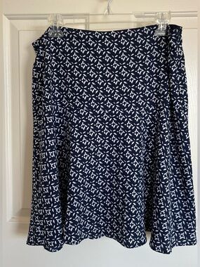 Ralph Lauren Navy Blue and White Patterned A-Line Skirt